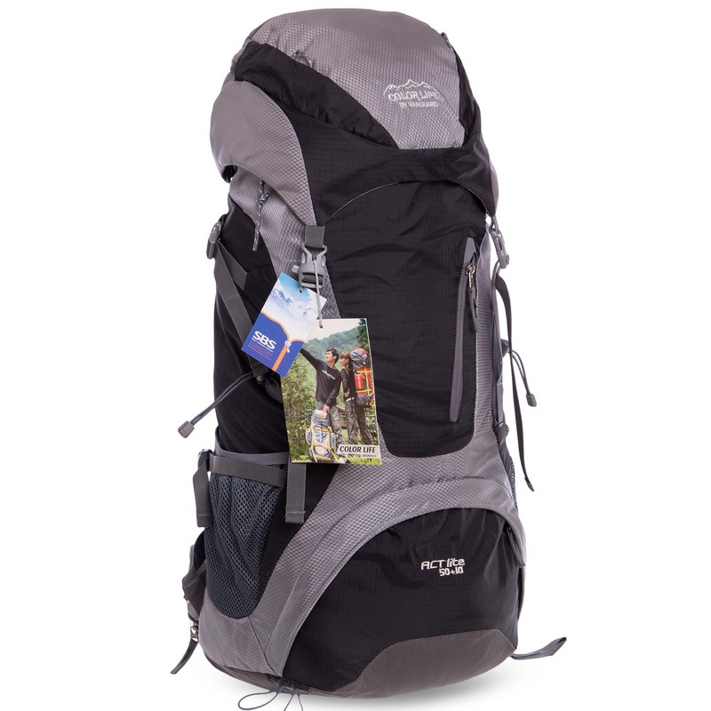 

Рюкзак туристический с каркасной спинкой Большой V-60л COLOR LIFE grey-black GA-172