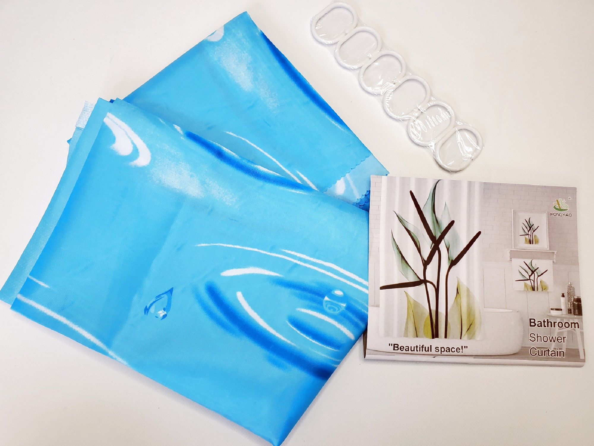 

Шторка для душа тканевая 180х175 см капля голубая (0619-128-2)