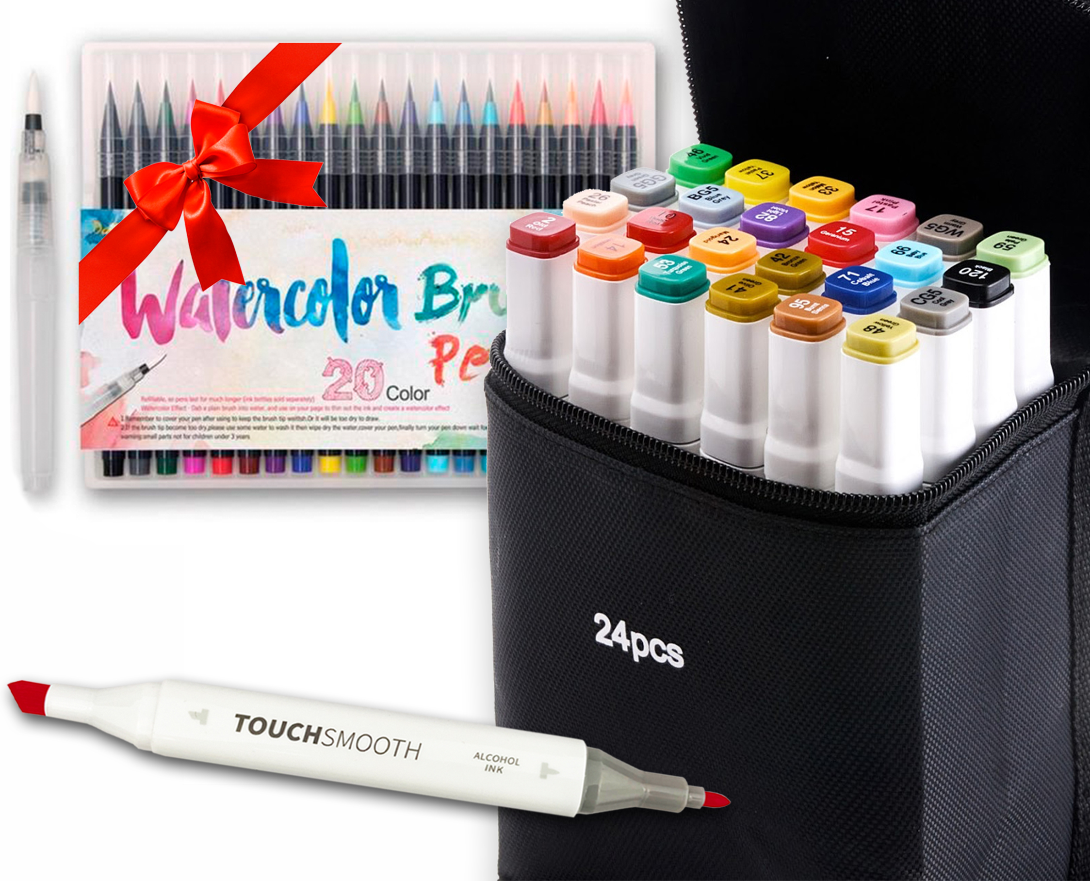

Набор двусторонних маркеров Touch Smooth для скетчинга на спиртовой основе 24 штук + Набор акварельных маркеров Water Color Brush маркер - кисточка 20 цветов