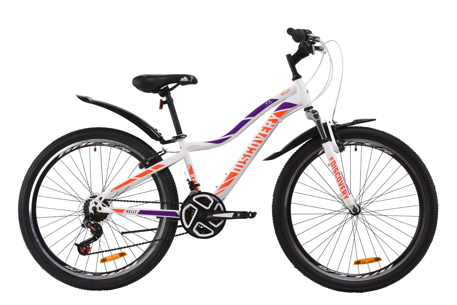 

Велосипед 26" Discovery KELLY 16" бело-фиолетовый с оранжевым 2020