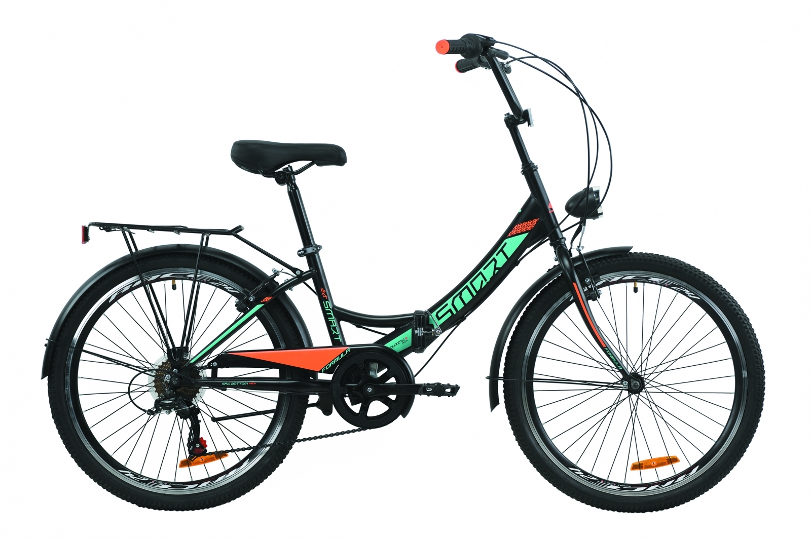 

Велосипед 24" Formula SMART трещотка 15" черно-оранжевый с бирюзовым (м) с фонарём 2020