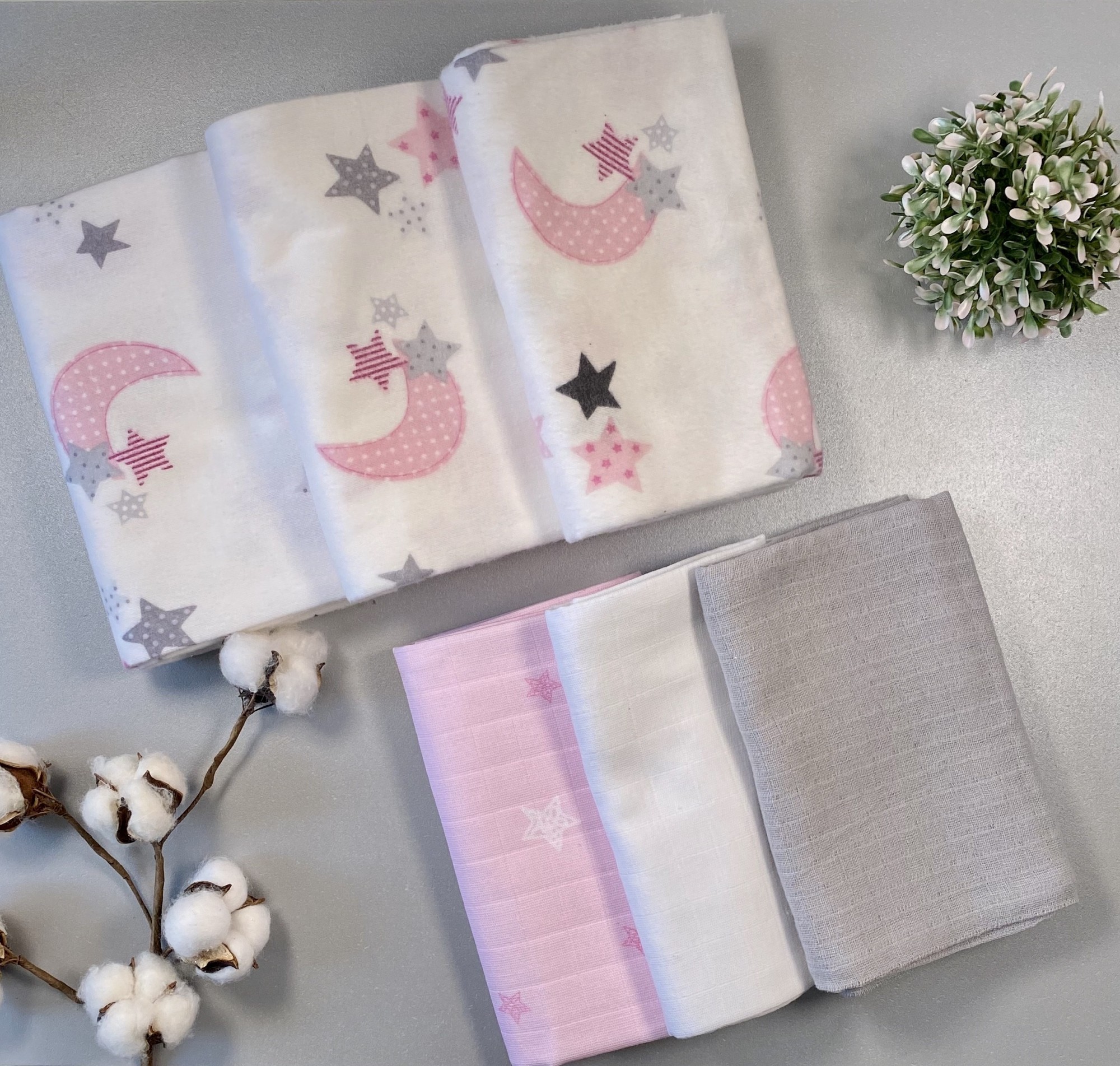 

Большой набор пелёнок Tino Baby 6 шт (3 муслиновые и 3 фланелевые) 70х80 см М-131