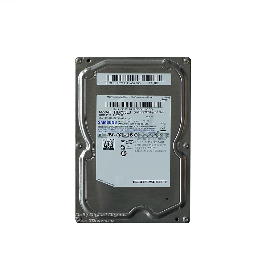 

Жесткий диск Samsung Sponpoint F1 HDD 750ГБ 7200об/м 32МБ 3.5" SATA II (HD753LJ)