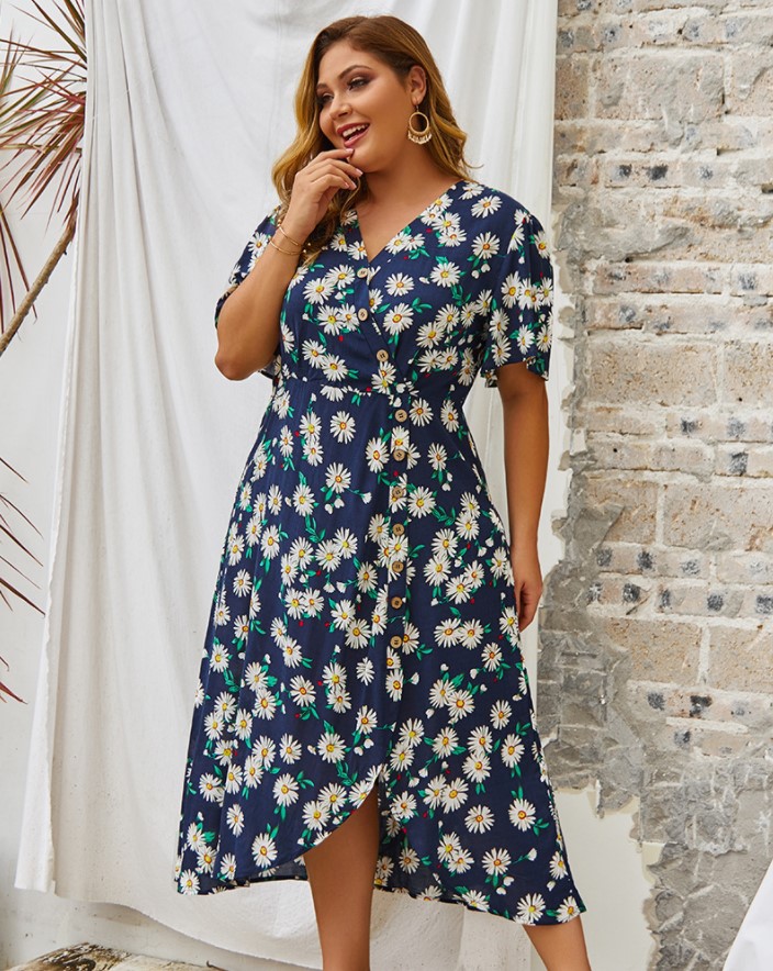 

Платье женское с ассиметричной юбкой Summer flowers Berni Fashion PLUS (XXL) Синий