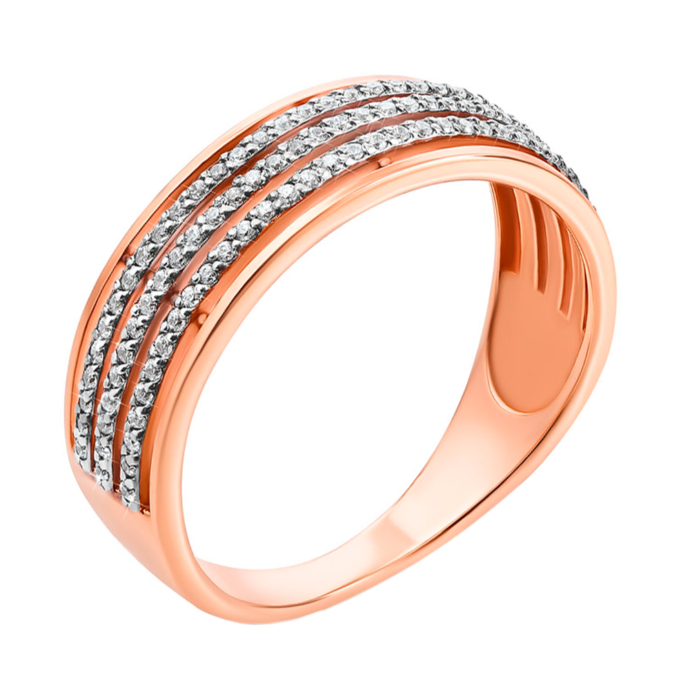 

Золотое кольцо Прозерпина в комбинированном цвете с дорожками фианитов 17 размера