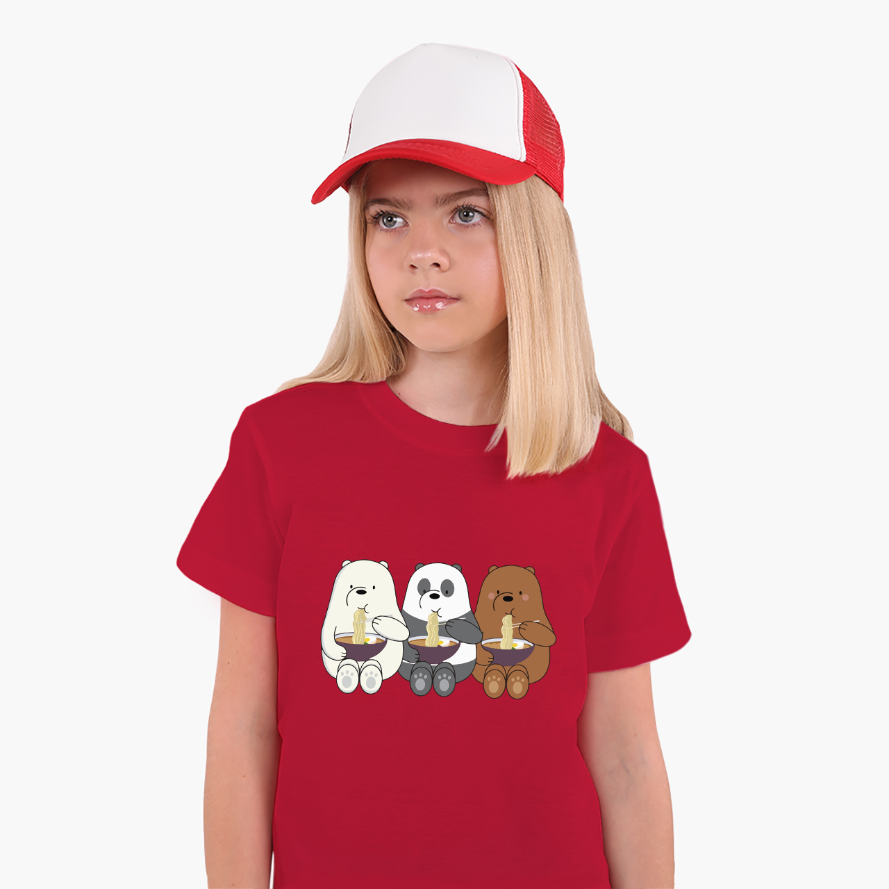 

Детская футболка для девочек Вся правда о медведях (We Bare Bears) (25186-2897-4) 134-140 см Хлопок Красный