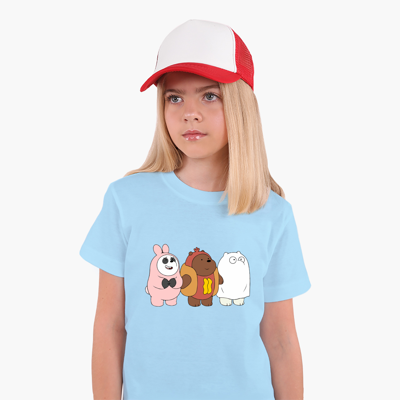 

Детская футболка для девочек Вся правда о медведях (We Bare Bears) (25186-2905-35) 146-152 см Хлопок Голубой