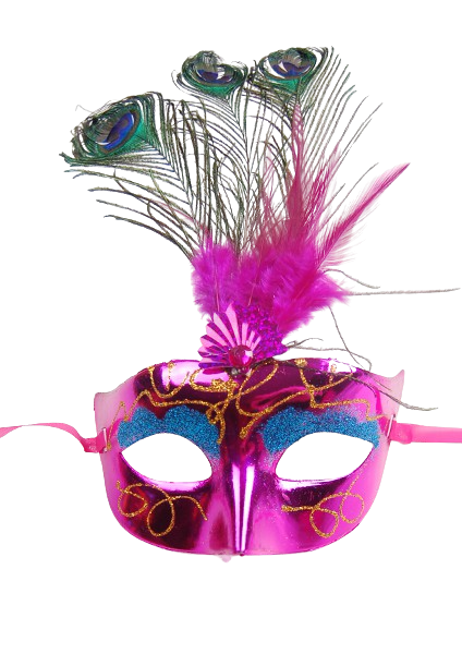 

Карнавальная маска с перьями3 7052-pink малиновый цвет