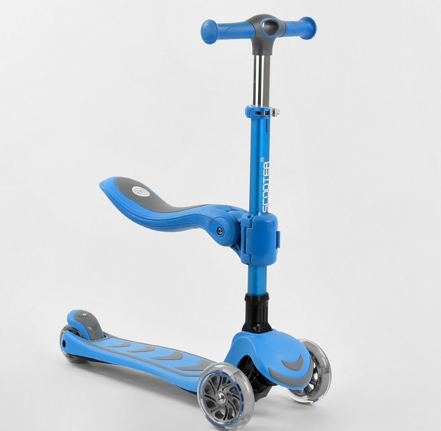 

Самокат трехколесный Best Scooter Т-04177 Складной с Сидением Колеса с подсветкой Синий