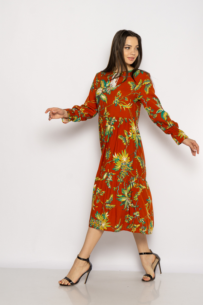 

Платье в цветочек Time of Style 632F013-2  Кирпичный, Платье в цветочек Time of Style 632F013-2 S Кирпичный