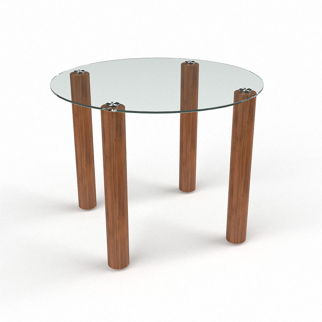 круглый стеклянный стол на деревянных ножках
