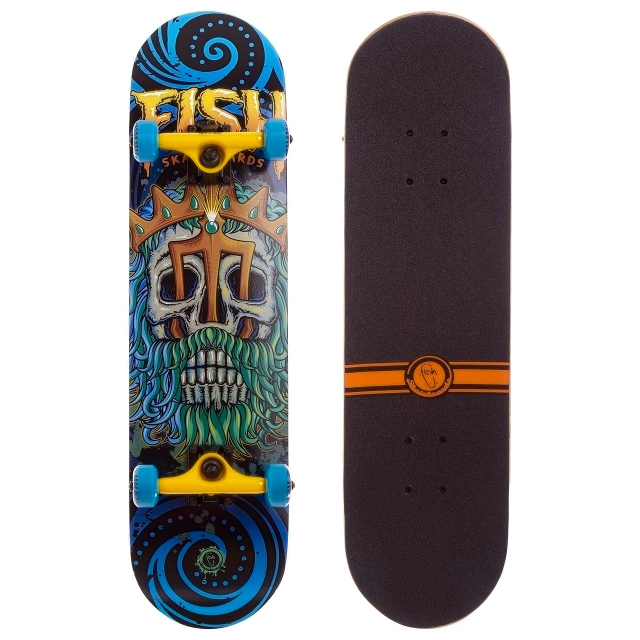 

Скейтборд дерев'яний для початківців FISH Скейт з малюнком Наждачне покриття Синій (SK-414)