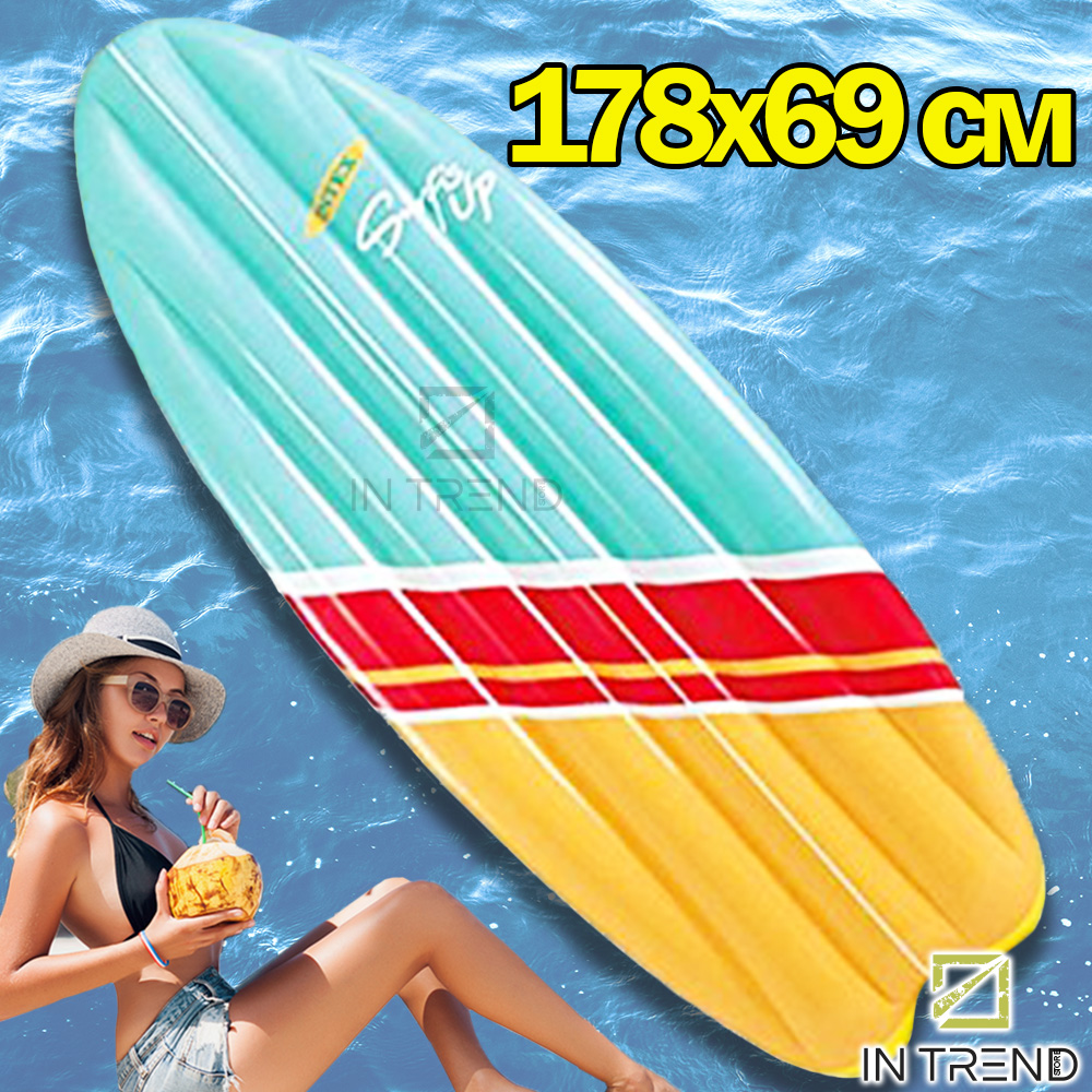 

Пляжный надувной матрас – шезлонг Intex 178 x 69 см Одноместный детский и взрослый матрац для пляжа и бассейна - водный плот для плавания и отдыха