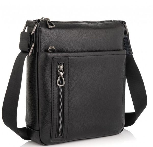 

Кожаная мужская сумка-мессенджер через плечо черная Tiding Bag SM8-17629A