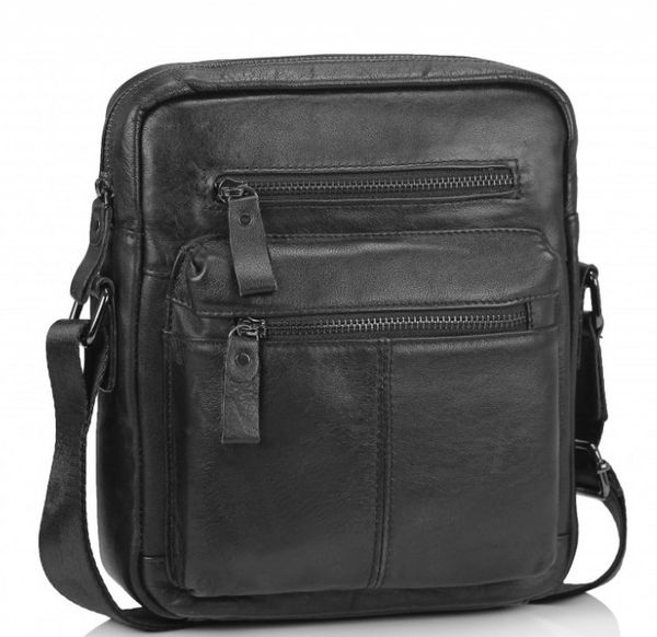 

Кожаная мужская сумка-мессенджер черная Tiding Bag N2-0015A