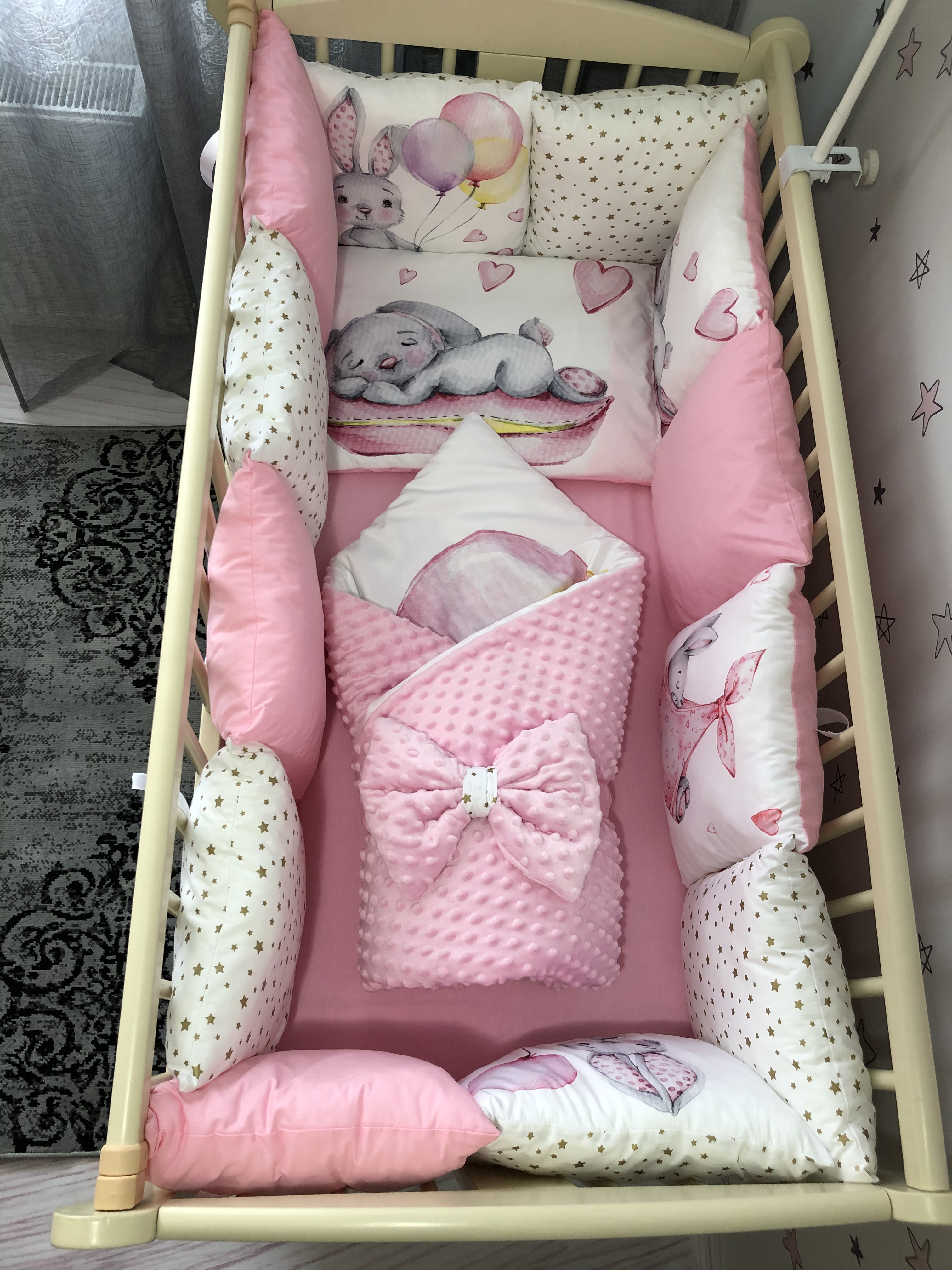 

Комплект постельного белья Baby Comfort Premium 8 элементов Зайка розовый