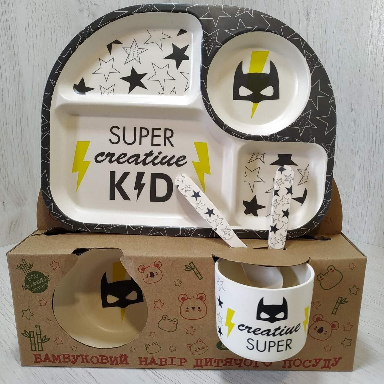 

Набор детской посуды из бамбука Bamboo Fibre kids set Супер Мен 5 в 1 2773-1