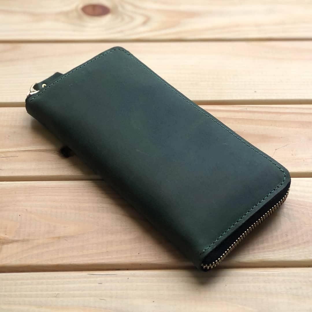 

Кошелек на молнии Fresh кожаный Hand Made зеленый 20*10
