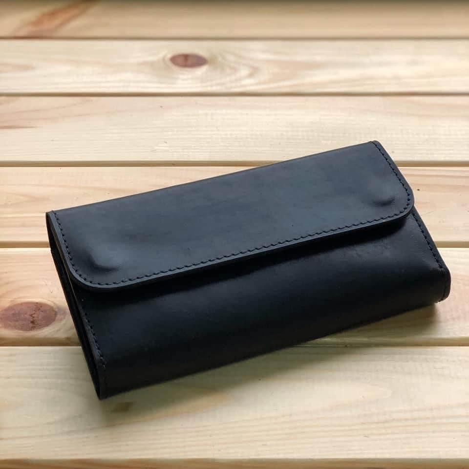 

Кошелек клатч Fresh на двух кнопках кожаный Hand Made черный 20*10