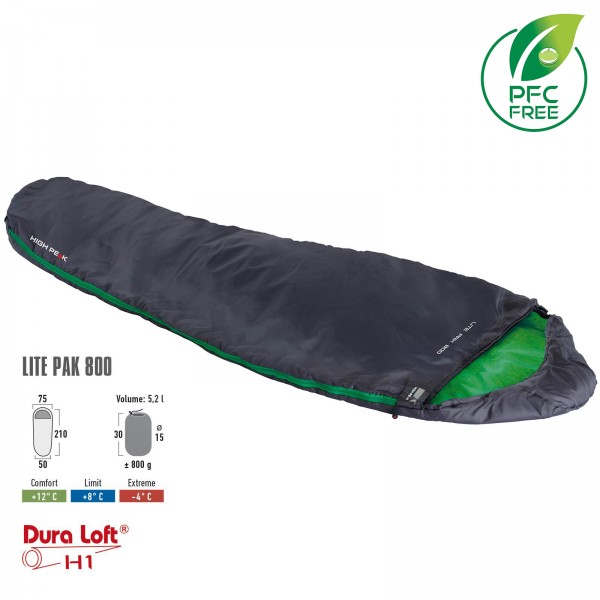 

Спальный мешок High Peak Lite Pak 800/+8°C Anthra/Green Left (23272) (F00244326)