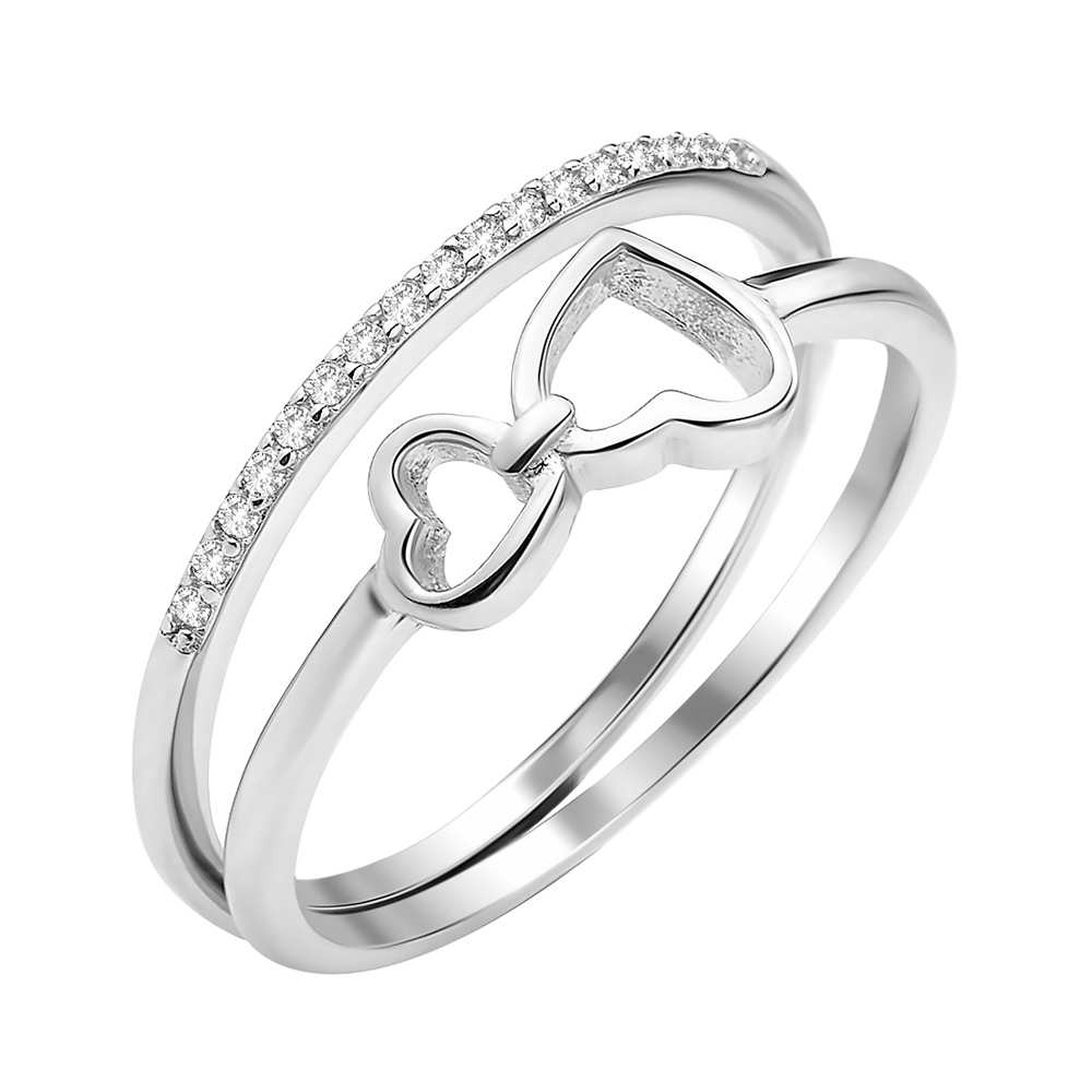 

Серебряное двойное кольцо с фианитами 000112727 б/р размера