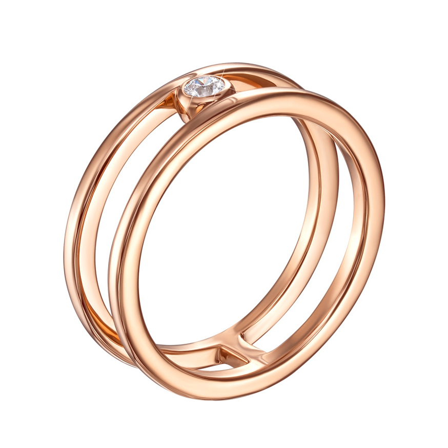 

Кольцо с двойной шинкой из красного золота с кристаллом Swarovski 000129144 17.5 размера