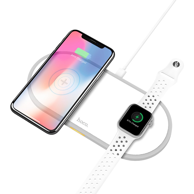 

Беспроводное зарядное устройство Hoco CW20 Wireless Charger 2 в 1 для Apple iPhone и Apple Watch White