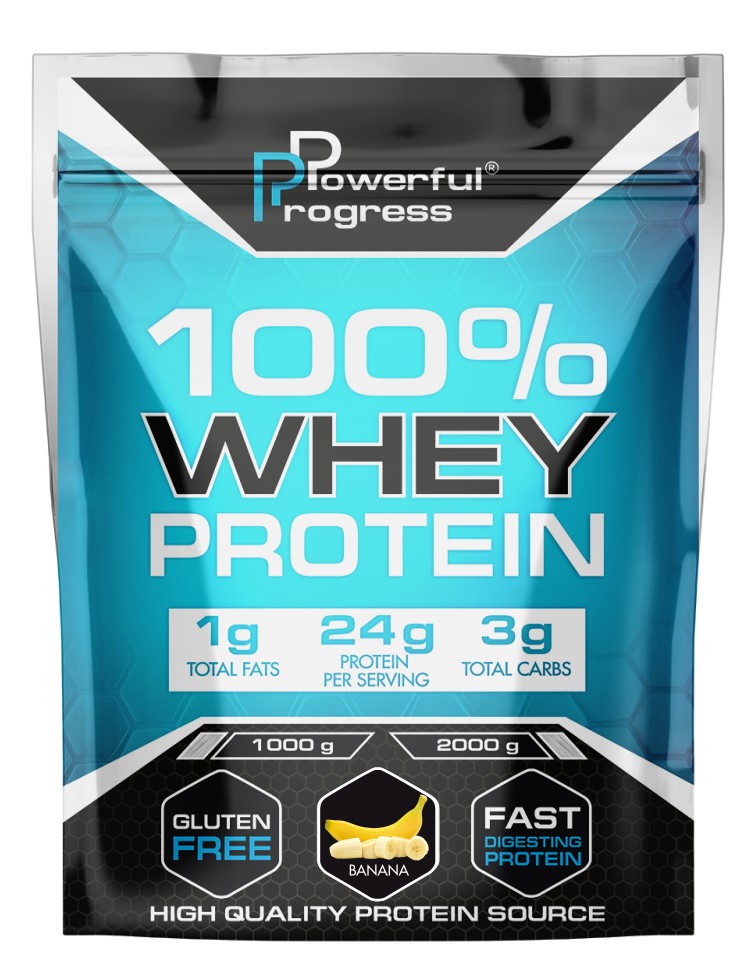 

Сывороточный протеин Вей протеин растворимый Powerful Progress Whey Protein 100% Instant 1000 г Банан