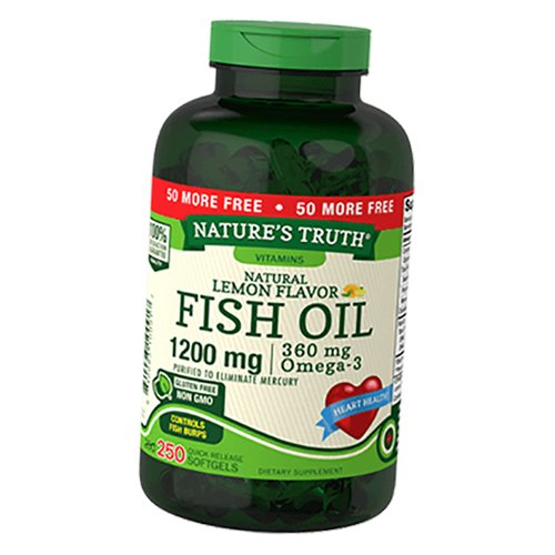 

Рыбий жир, Омега 3, Fish Oil 1200, Nature's Truth 250гелкапс Лимон (67509004)