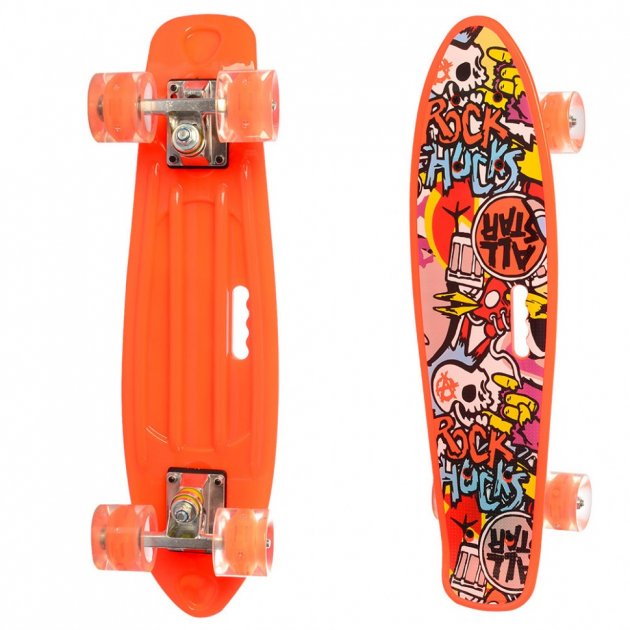 

Пенні Борд Скейт маленький Лонгборд з ручкою Best Board MS0749-6 Original для фрірайду, дошка 55 см, колеса поліуретанові d=6 см світяться, Orange (74586)