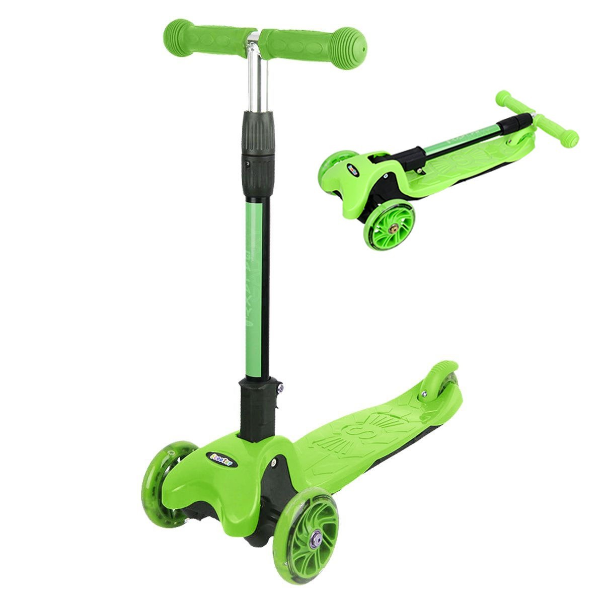 

Самокат Tilly GS-0004 складной с 3 колесами, до 50 кг, прорезиненные ручки, салатовый