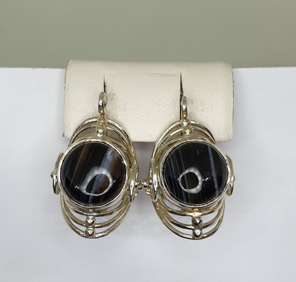 

Сережки серебряные с черным агатом 10,87 г
