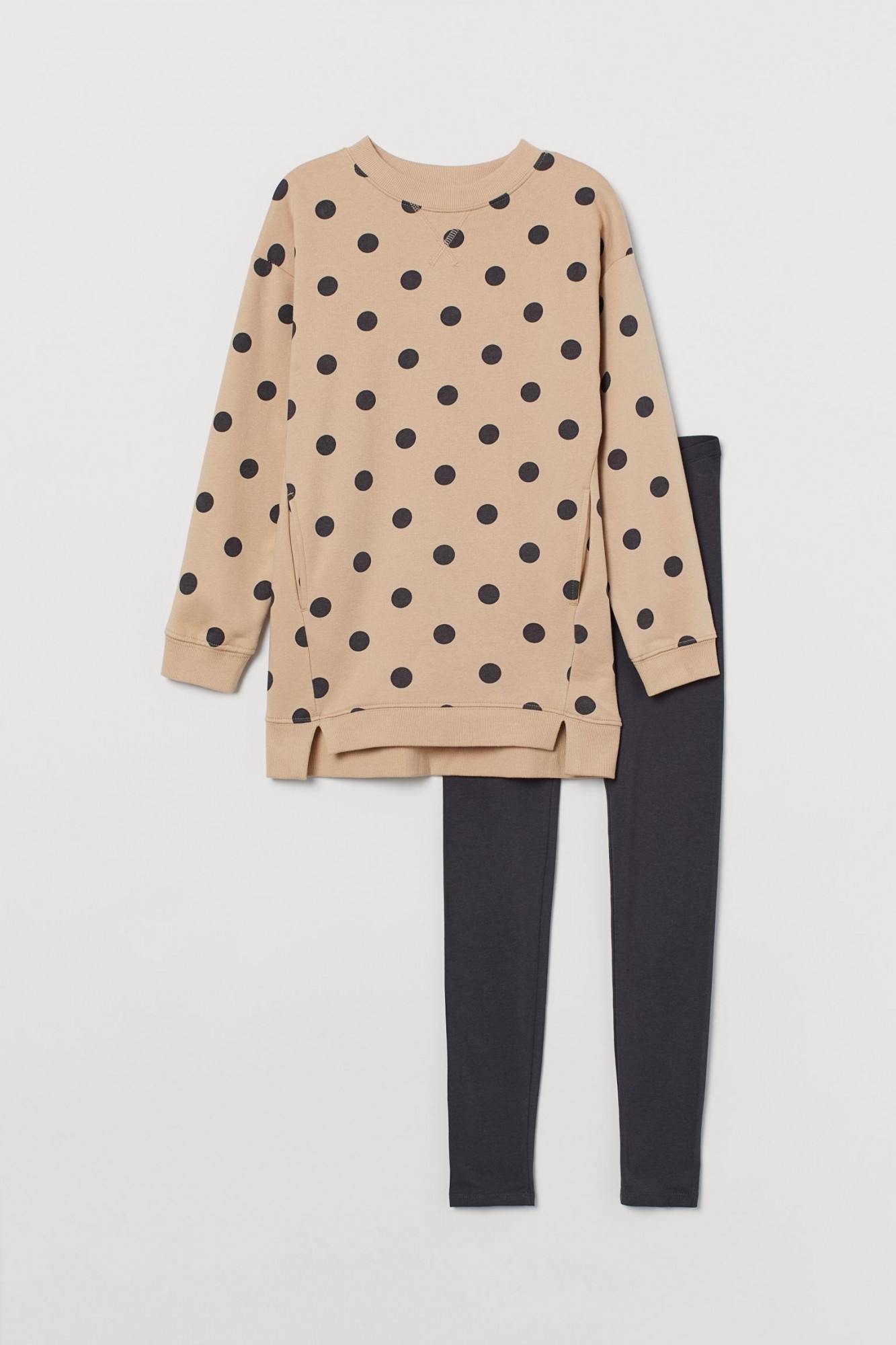 

Костюм (утепленная туника + лосины) H&M 92 см Бежевый и серый горох
