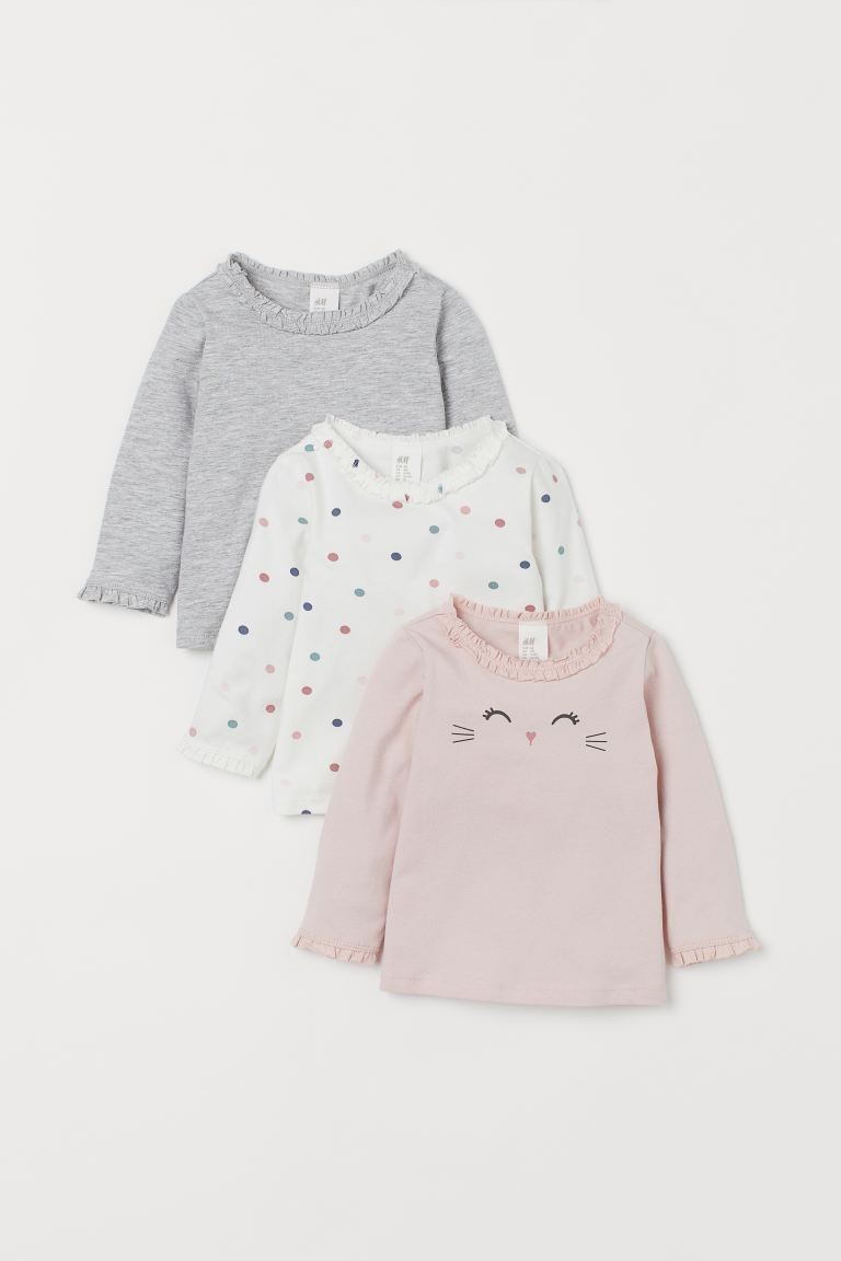 

Футболка с длинными рукавами H&M AE100-200 86 см набор 3 шт Белая Розовая Серая