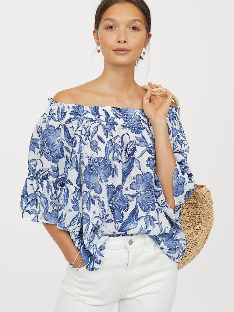 

Блузка H&M 0760970_син. цветы 36 Белая