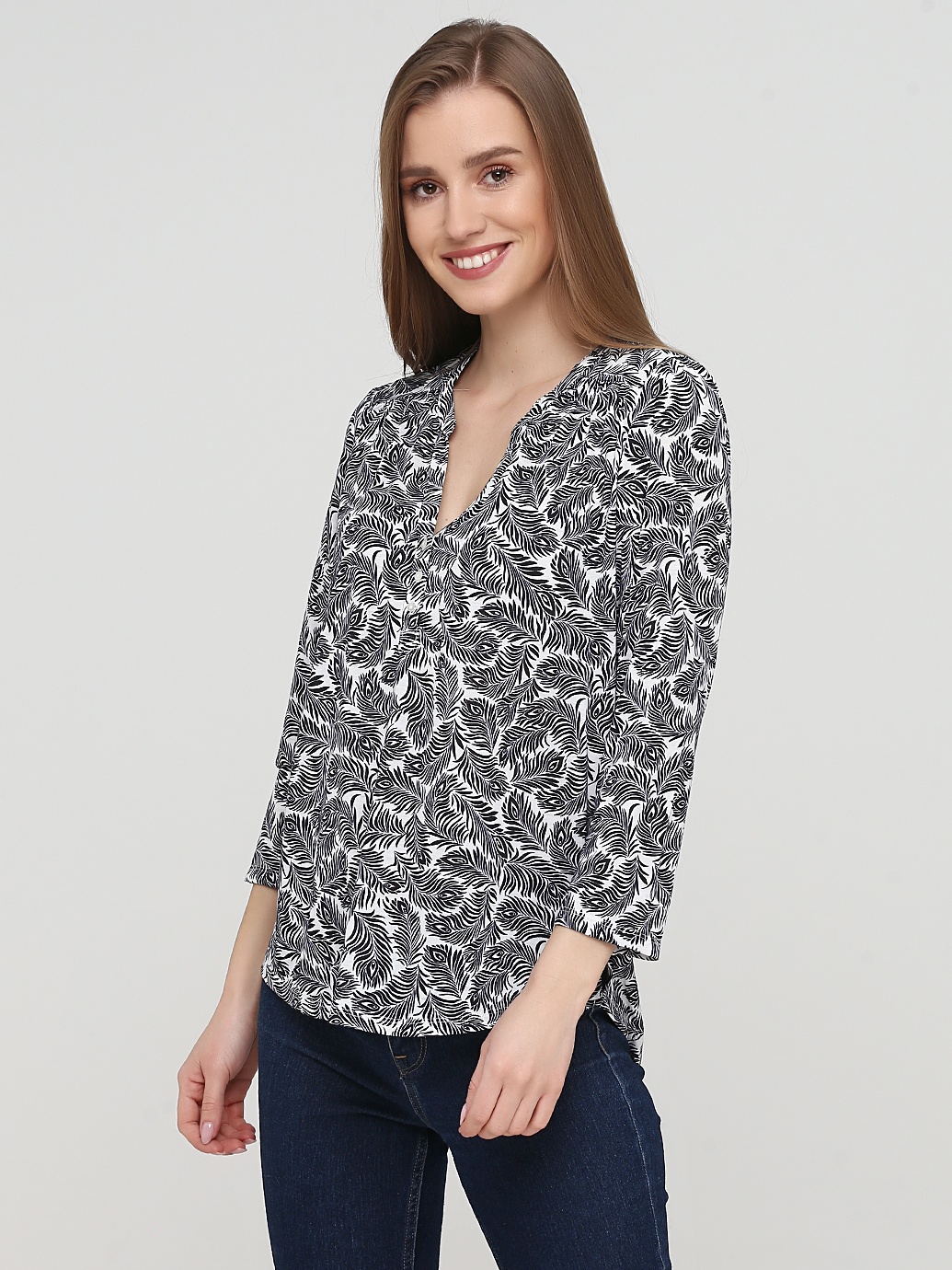 

Блузка H&M 3080613 S Синяя с листьями