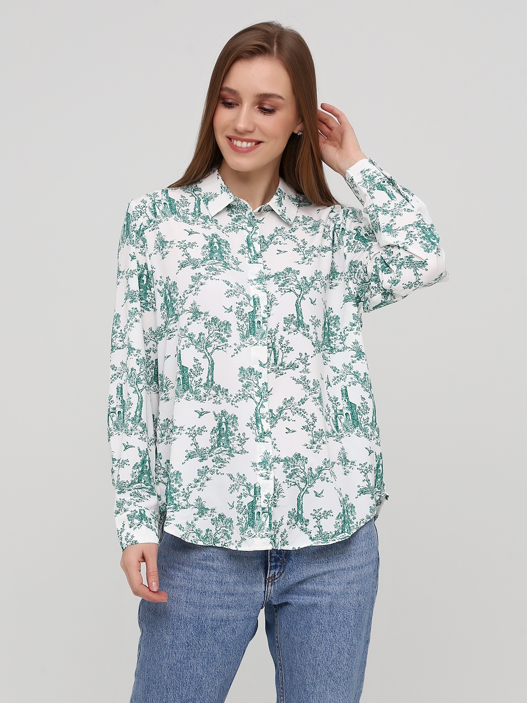 

Блузка H&M 6956320 40 Белая с принтом