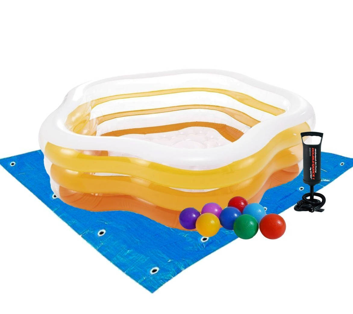 

Детский надувной бассейн Intex «Морская звезда» 183х180х53 см из высококачественного винила + 10 шаров, подстилка и насос (int-56495-2)
