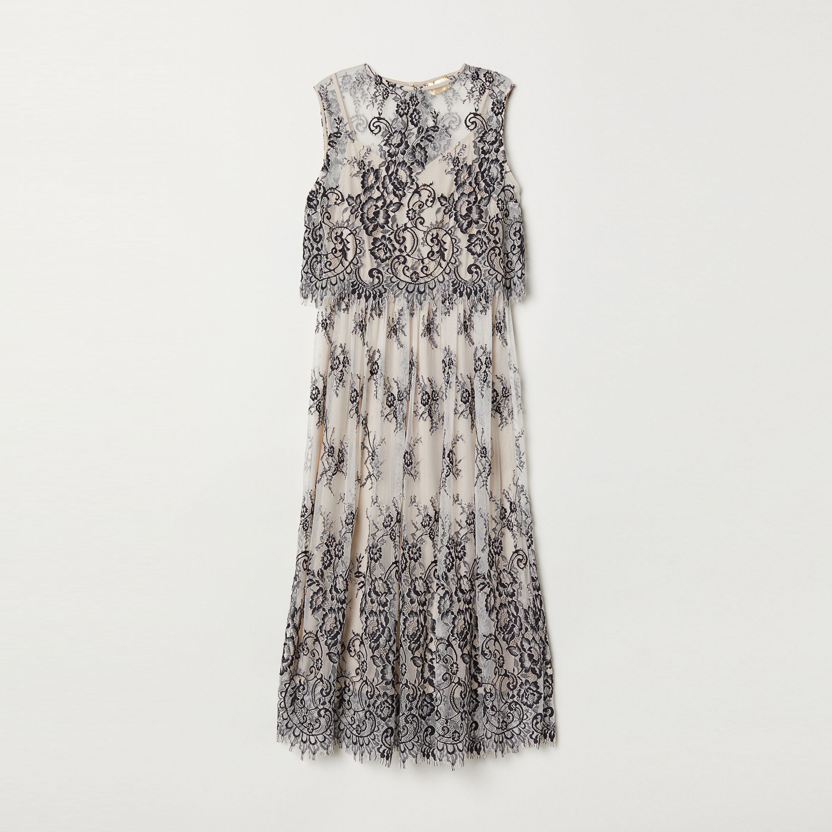 

Платье H&M 7164988 36 Бежевое в черный рисунок