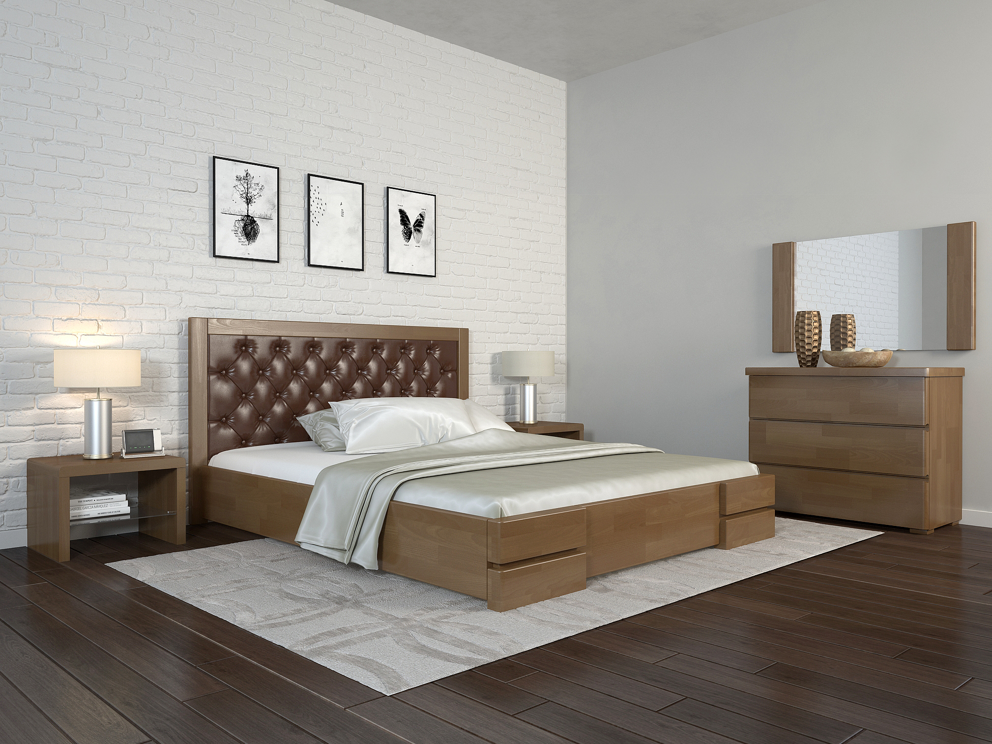 

Кровать Arbordrev Регина Люкс ромбы без ПМ (160*200) бук Орех + Boston 19