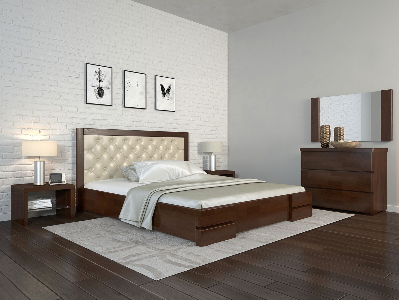 

Кровать Arbordrev Регина Люкс ромбы с механизмом (180*190) сосна Тёмный орех + Boston 02