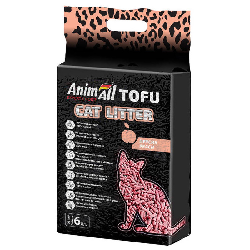 

Комкующийся соевый наполнитель для кошачьего туалета AnimAll Tofu Peach с ароматом персика 2.6 кг/6 л