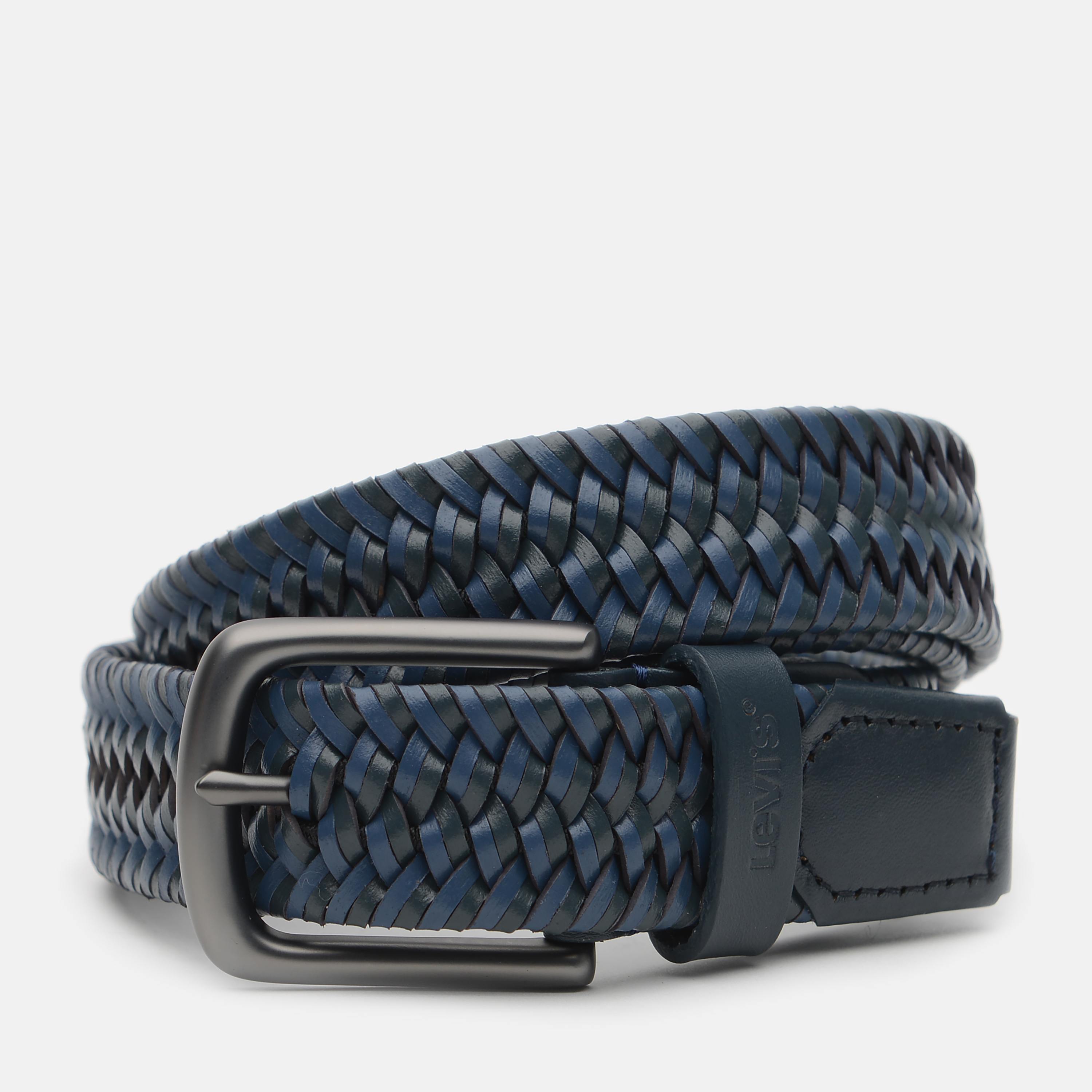 

Мужской ремень кожаный Levi's Woven Leather Stretch Belt 233181-3-17 85 см Navy Blue