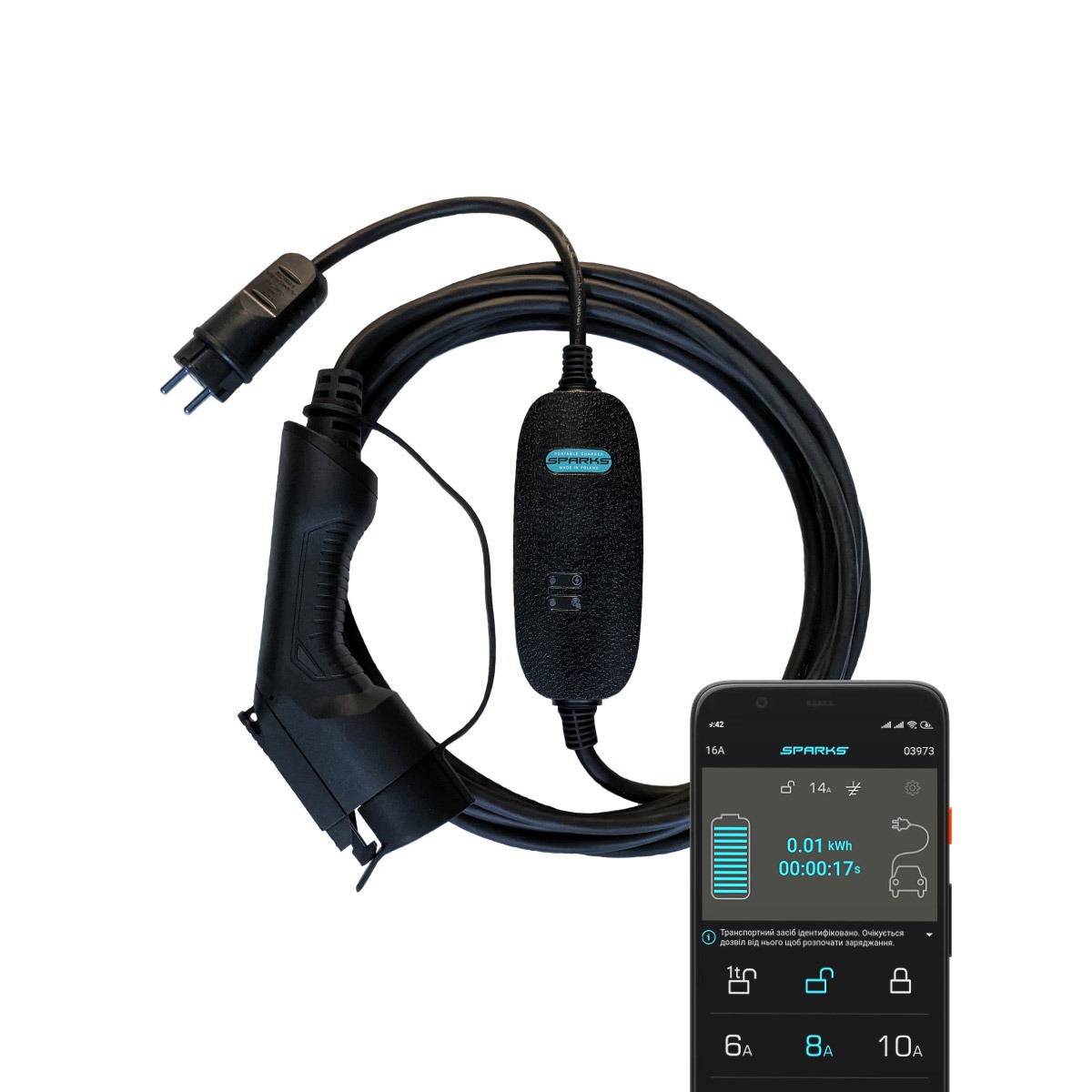 

Зарядная станция Sparks Smart Portable 16A Type 1 (J1772)