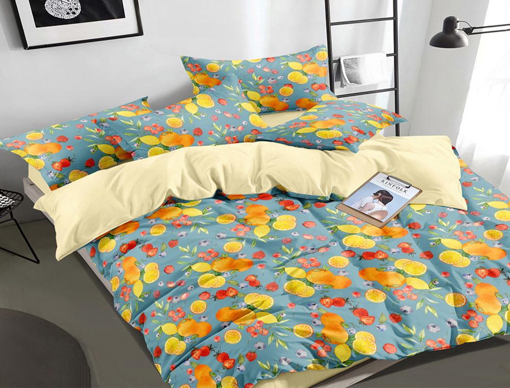 

Семейный набор хлопкового постельного белья из Сатина №1063AB Черешенка 2 х 150х220 см