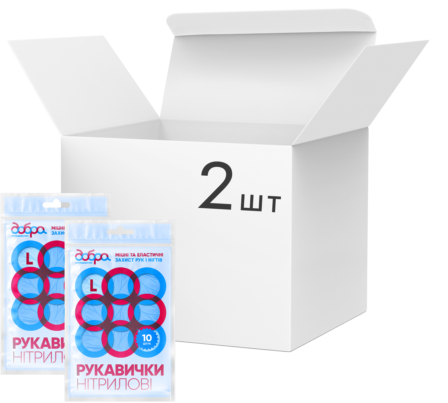 

Упаковка перчаток нитриловых Добра Господарочка размер L синих 2 пачки по 10 шт