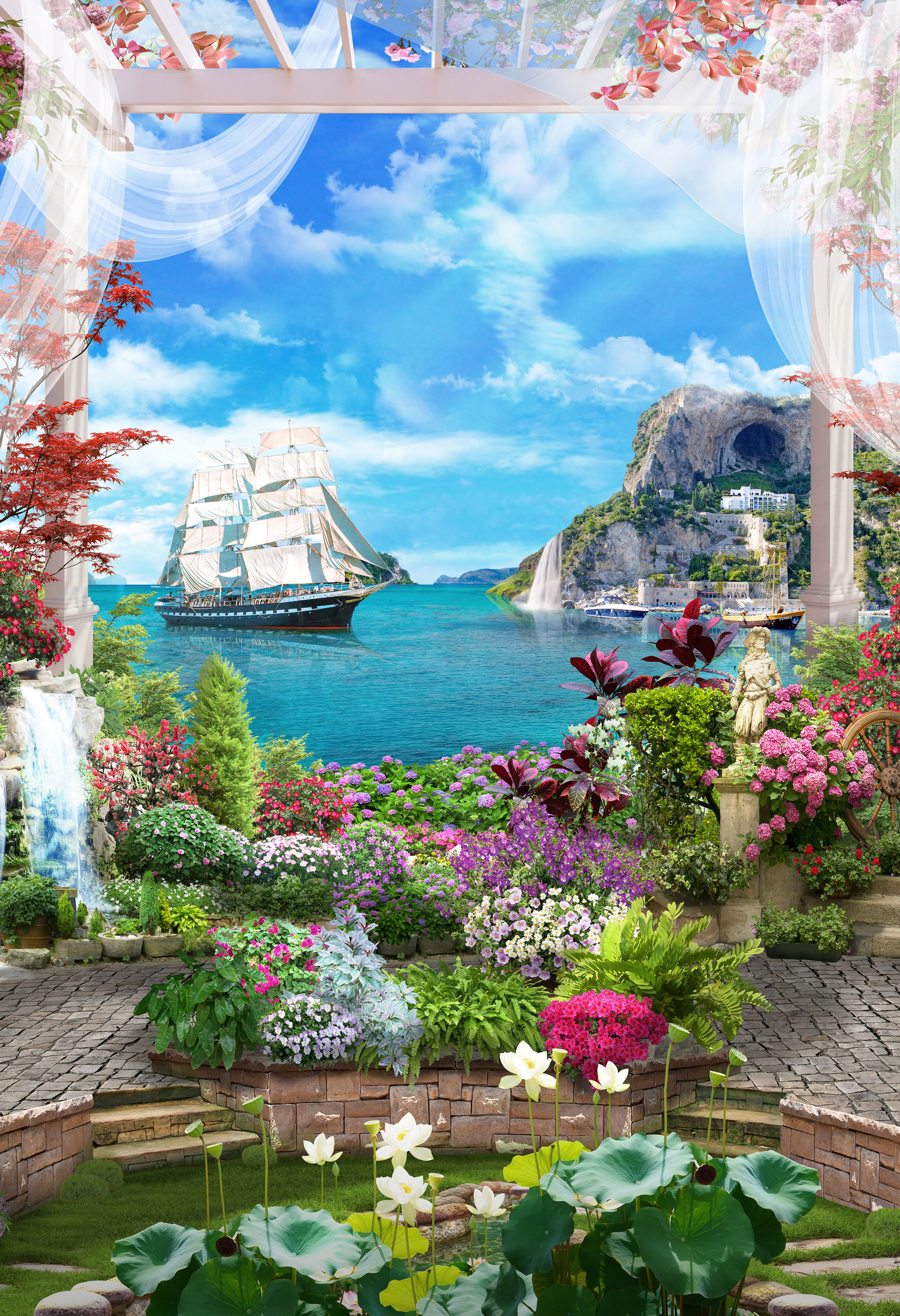 

Фотообои Фрески 'Сад с видом на море' (3364) , Холст