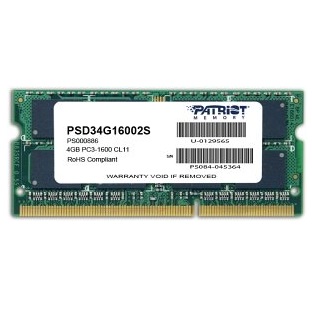 

Оперативная память DDR3 Patriot 4GB 1600MHz CL11 SODIMM (PSD34G16002S)