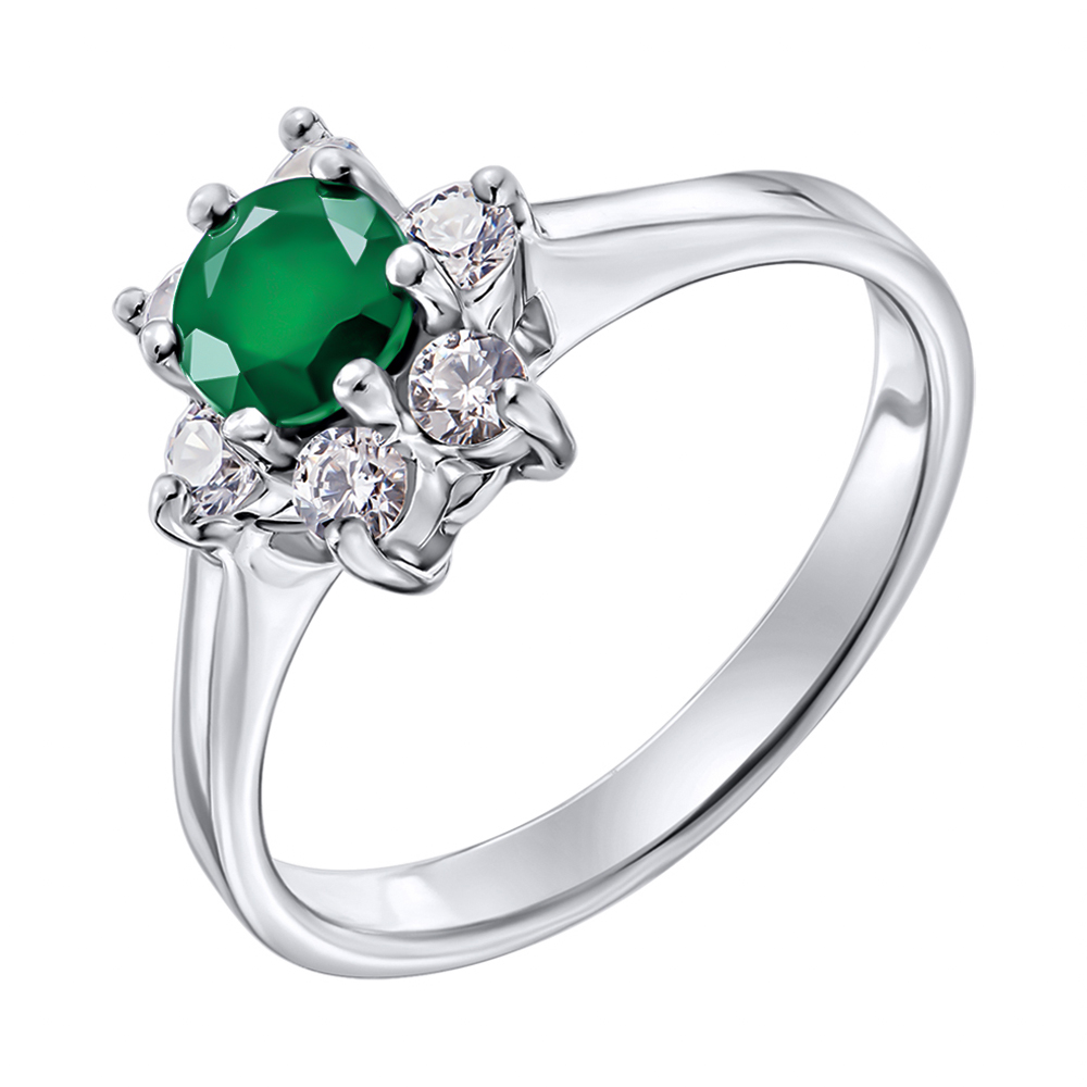 

Серебряное кольцо с изумрудом и фианитами 000136988 15.5 размера