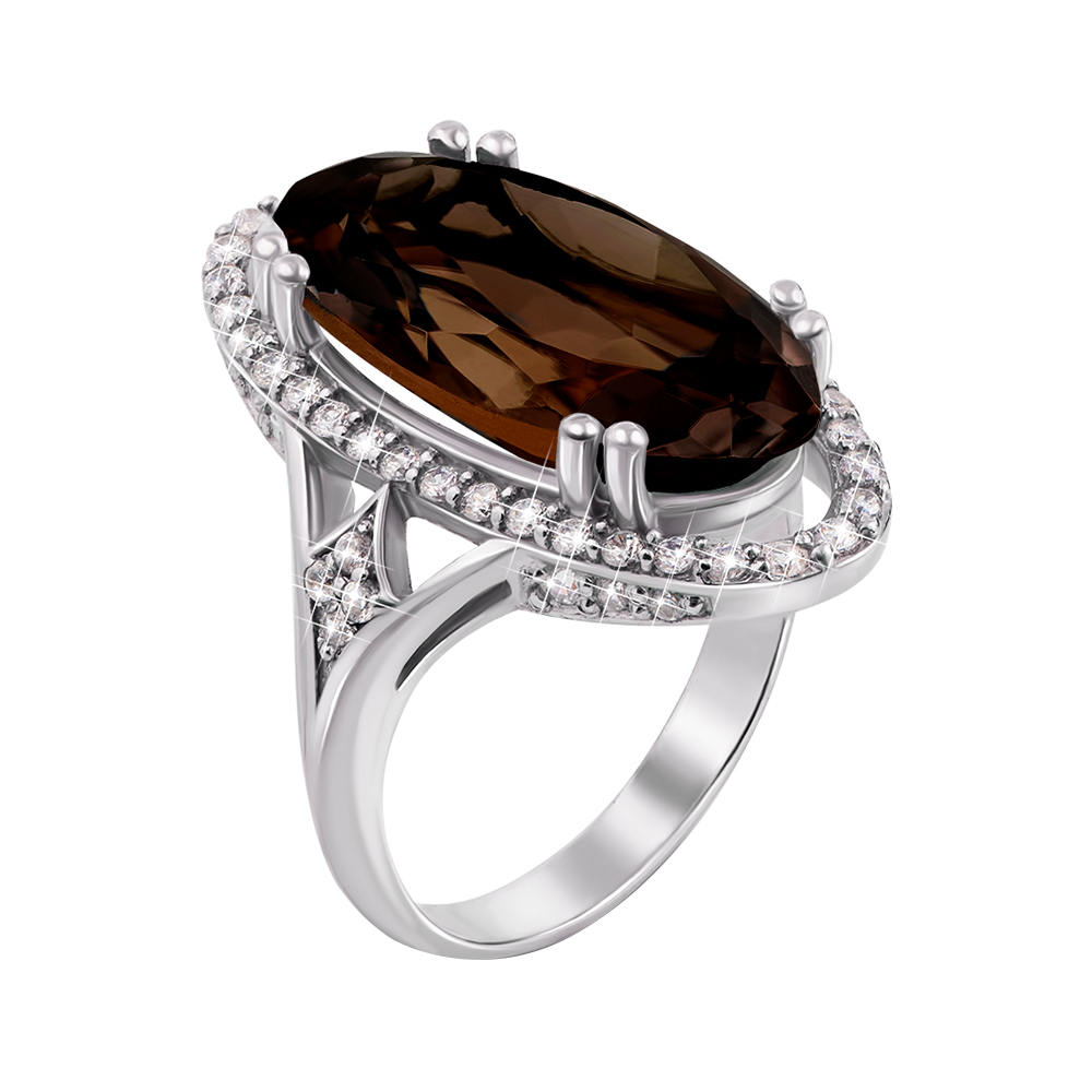 

Серебряное кольцо с раухтопазом и фианитами 000147869 18.5 размера